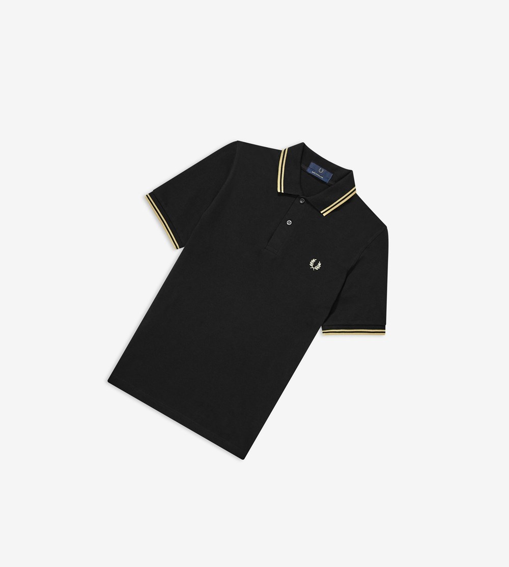 Black Fred Perry M12 Men's Polo Shirts | BPREJ-1368