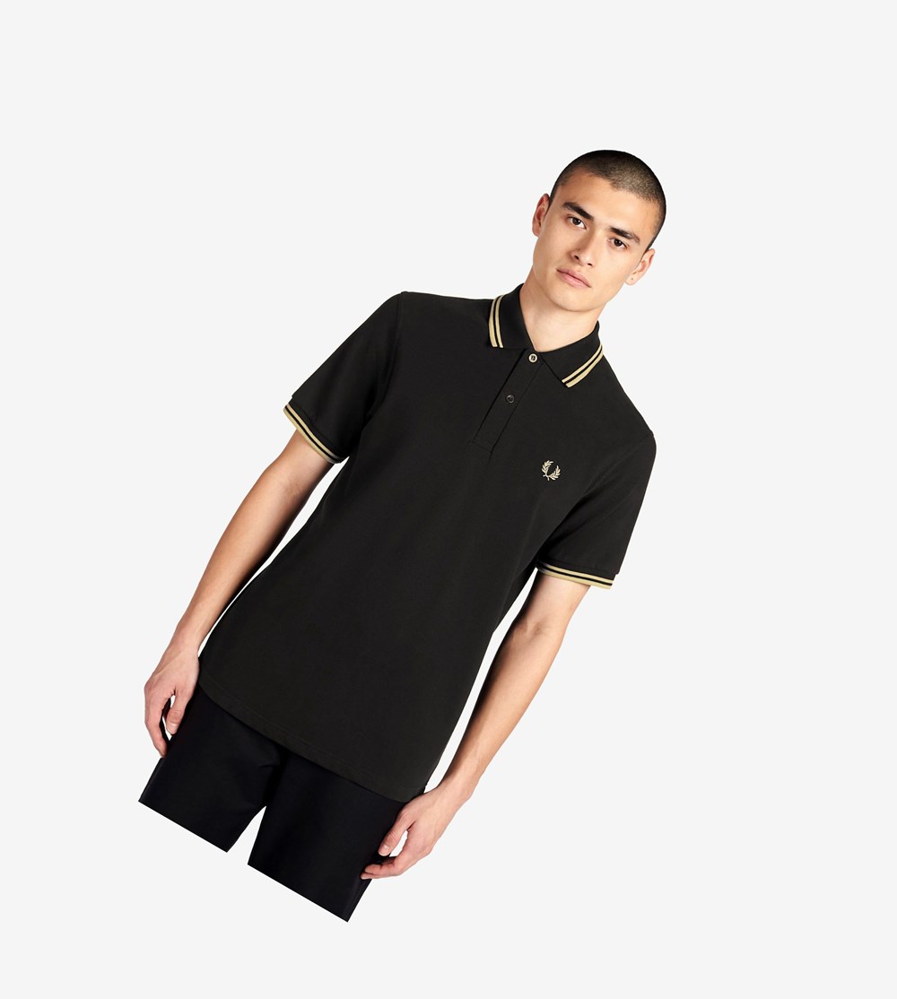 Black Fred Perry M12 Men's Polo Shirts | BPREJ-1368