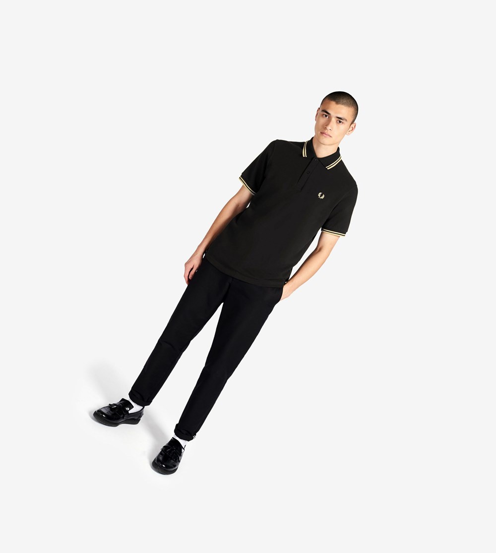 Black Fred Perry M12 Men's Polo Shirts | BPREJ-1368