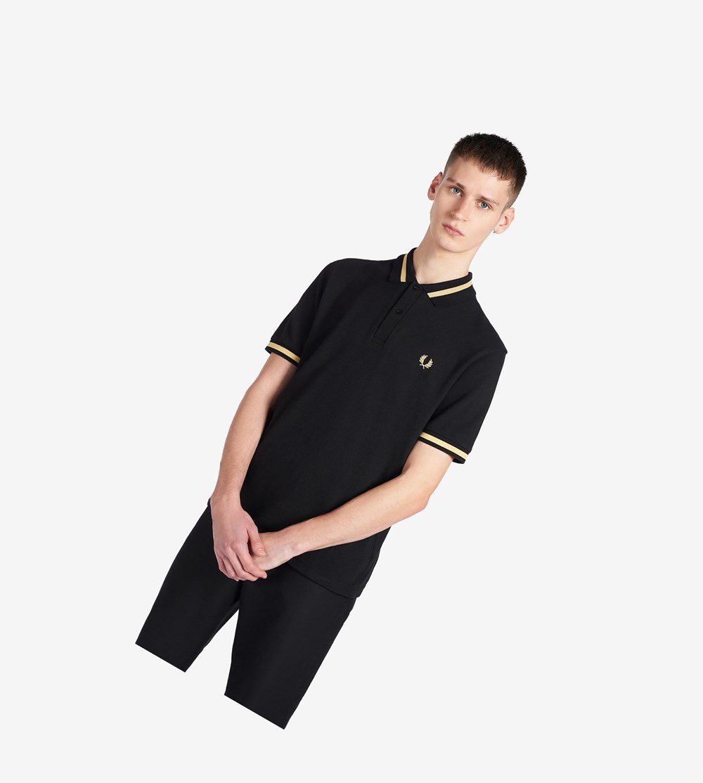 Black Fred Perry Made In England M2 Men's Polo Shirts | FSHUP-1639