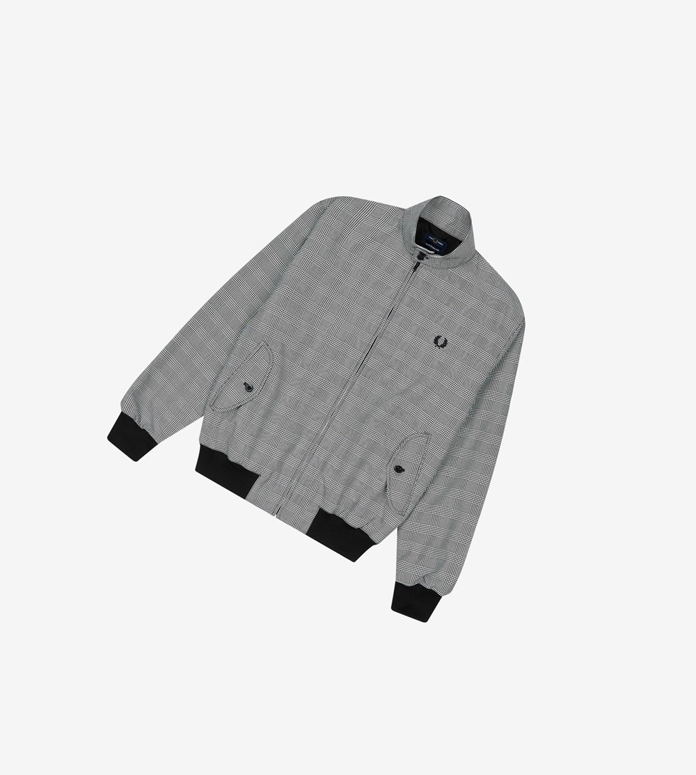 Black Fred Perry Made In England Prince of Wales Harrington Jacket Men's Jackets | MGQIZ-9536