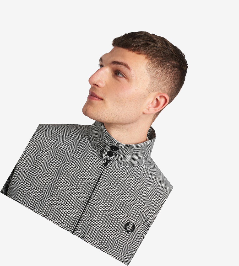 Black Fred Perry Made In England Prince of Wales Harrington Jacket Men's Jackets | MGQIZ-9536