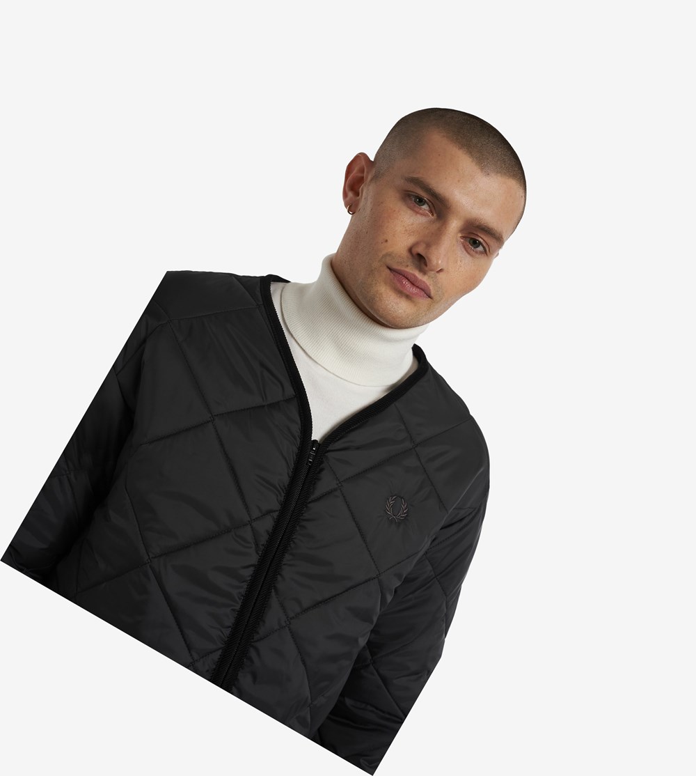 Black Fred Perry Made In England Quilted Liner Men's Jackets | RDMBL-4532