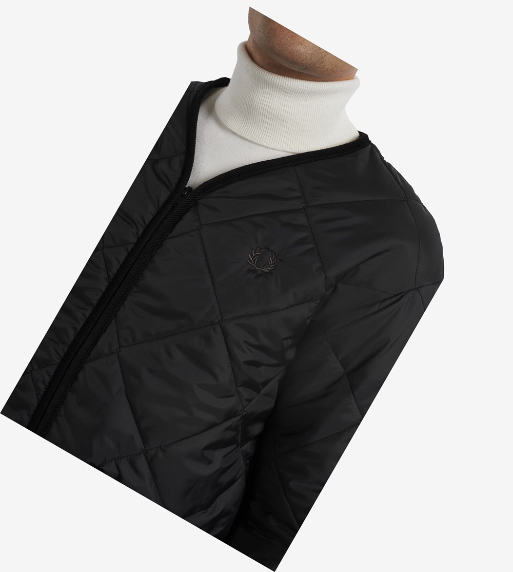 Black Fred Perry Made In England Quilted Liner Men's Jackets | RDMBL-4532