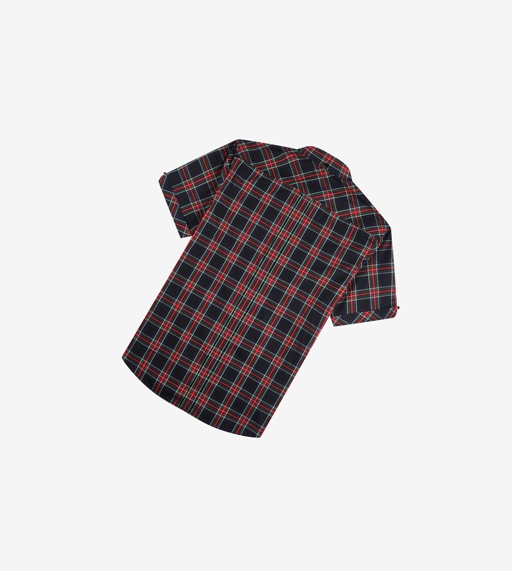 Black Fred Perry Made In England Short Sleeve Tartan Men's Shirts | GIFHX-2875