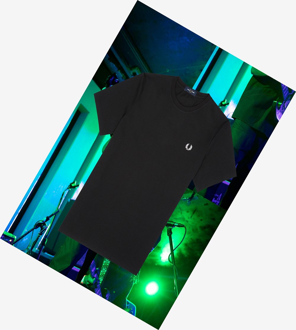 Black Fred Perry Manchester Ringer Men's T Shirts | KAGVW-4586