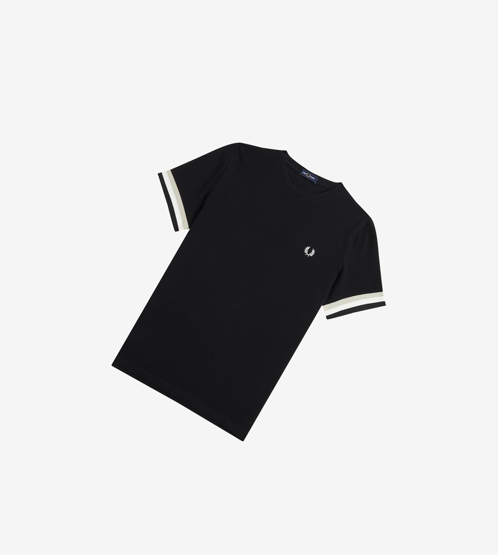 Black Fred Perry Piqué Men's T Shirts | XHFWM-8309