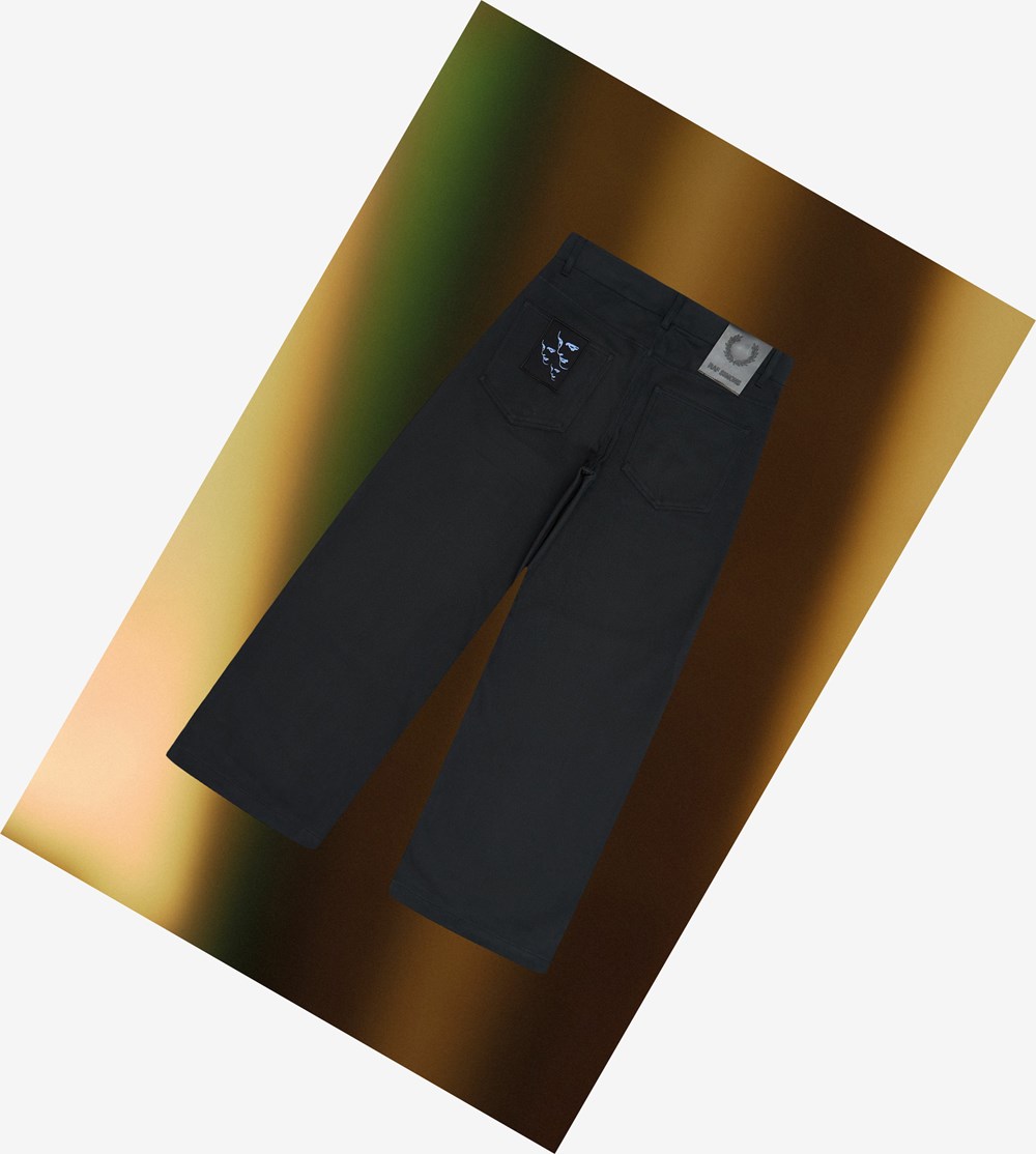 Black Fred Perry Raf Simons Brushed Denim Men's Trousers | WEPXI-3058