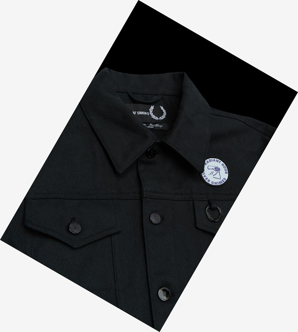 Black Fred Perry Raf Simons Brushed Denim Jacket Men's Jackets | WUAEB-0857