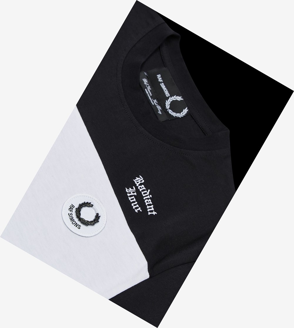 Black Fred Perry Raf Simons Contrast Panel Men's T Shirts | LGBYU-1683