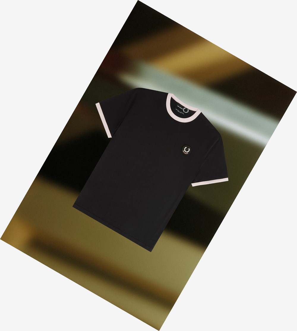 Black Fred Perry Raf Simons Contrast Trim Men's T Shirts | MYBID-8632