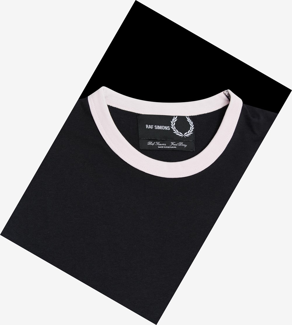 Black Fred Perry Raf Simons Contrast Trim Men's T Shirts | MYBID-8632