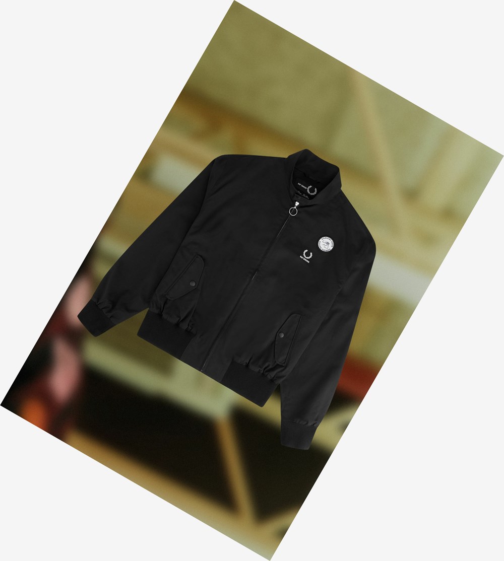 Black Fred Perry Raf Simons Embroidered Jacket Men's Jackets | MILQH-5296