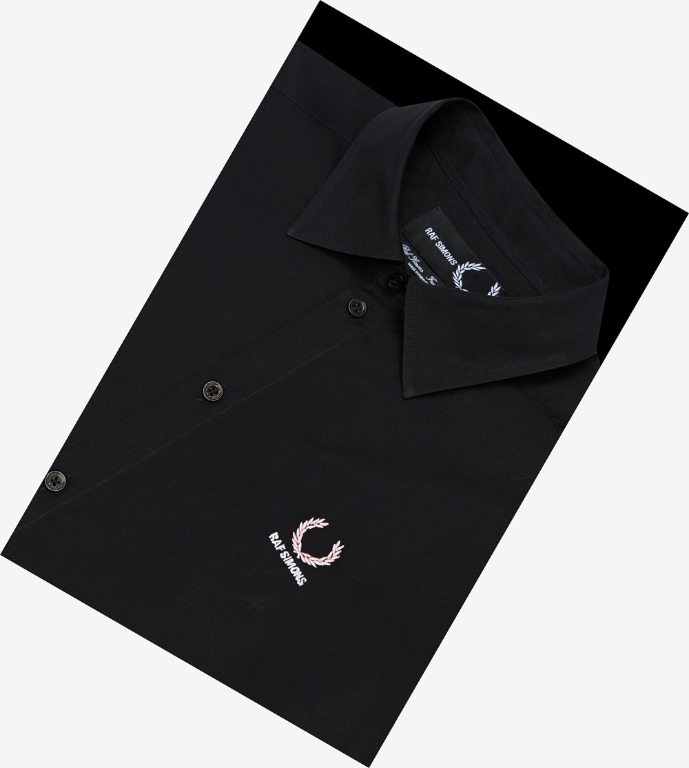 Black Fred Perry Raf Simons Oversized Embroidered Men's Shirts | UZCPN-8457