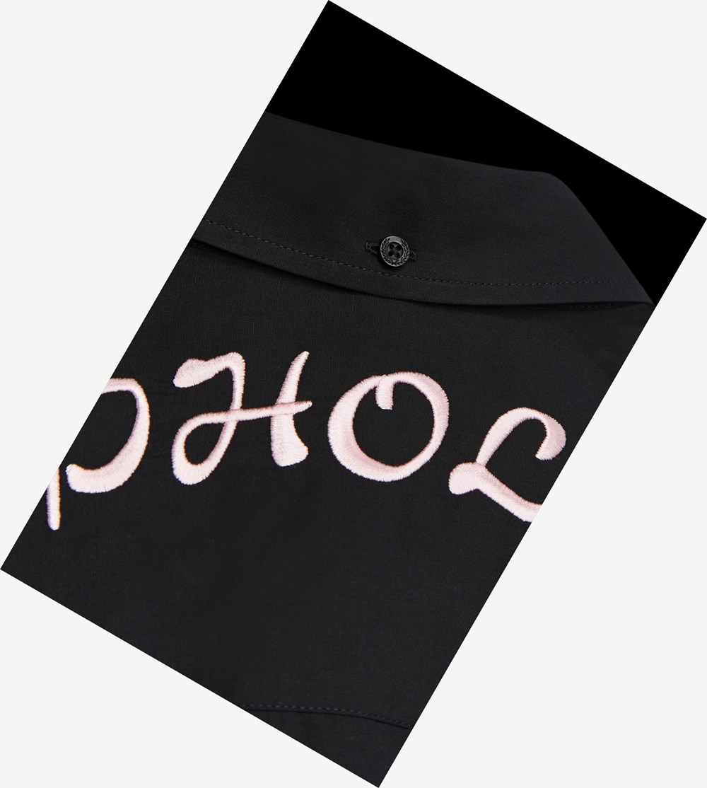 Black Fred Perry Raf Simons Oversized Embroidered Men's Shirts | UZCPN-8457