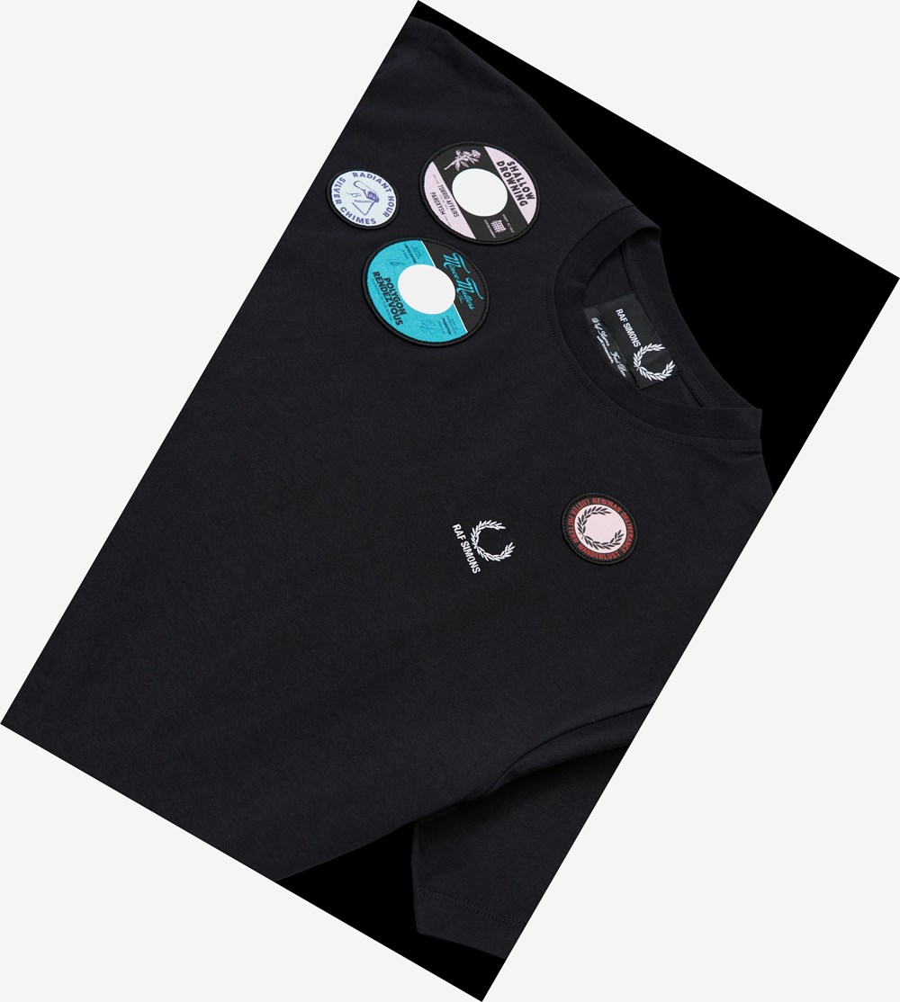 Black Fred Perry Raf Simons Oversized Patch Detail Men's T Shirts | FYQIN-1402