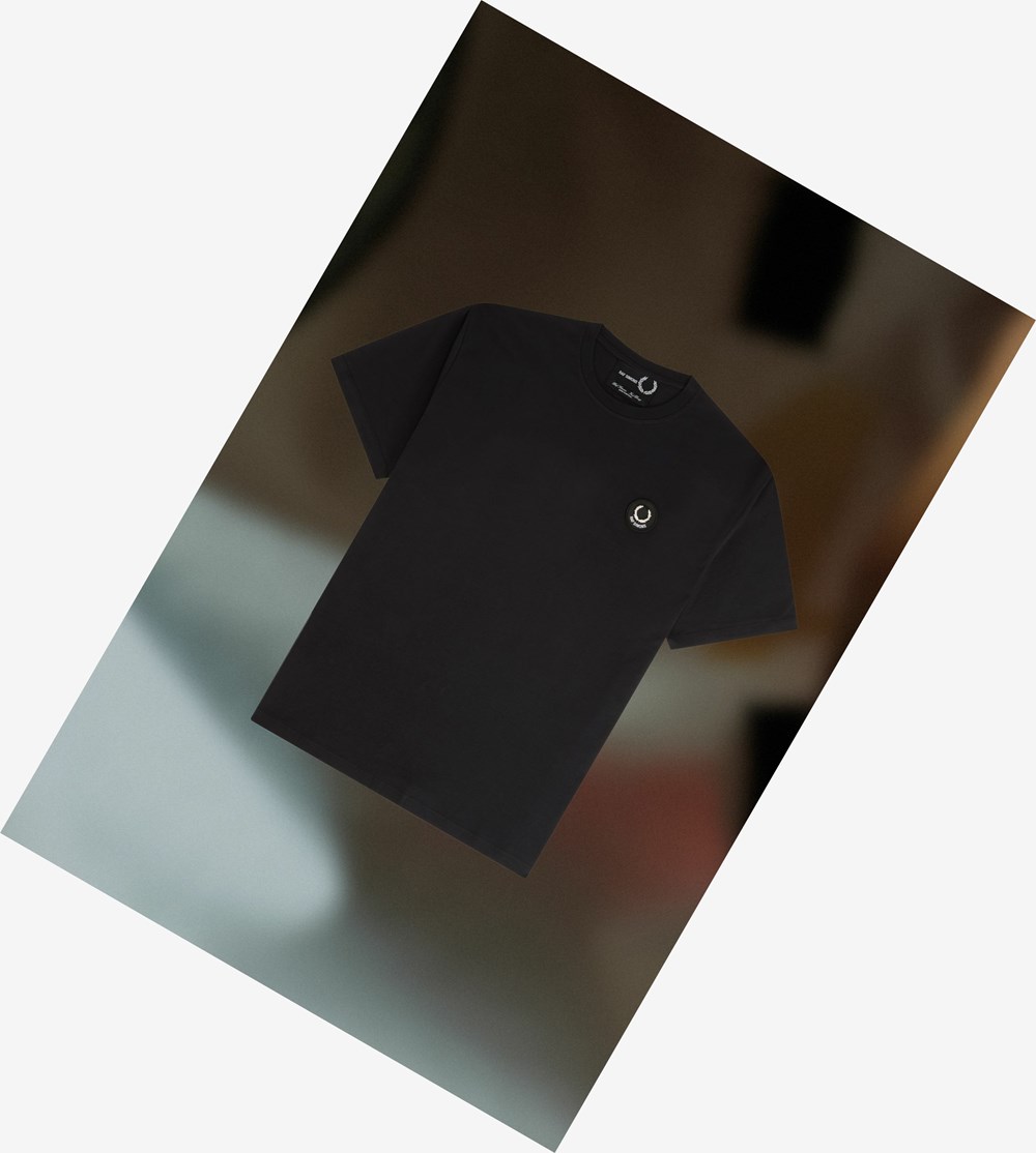 Black Fred Perry Raf Simons Oversized Printed Men's T Shirts | DLCTX-6842