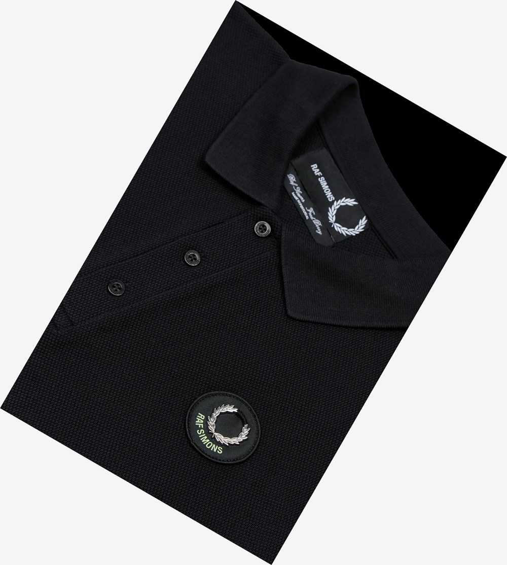 Black Fred Perry Raf Simons Oversized Printed Men's Polo Shirts | QARFI-5864