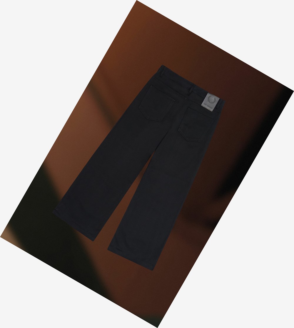 Black Fred Perry Raf Simons Patch Detail Denim Men's Trousers | ATKHX-7462