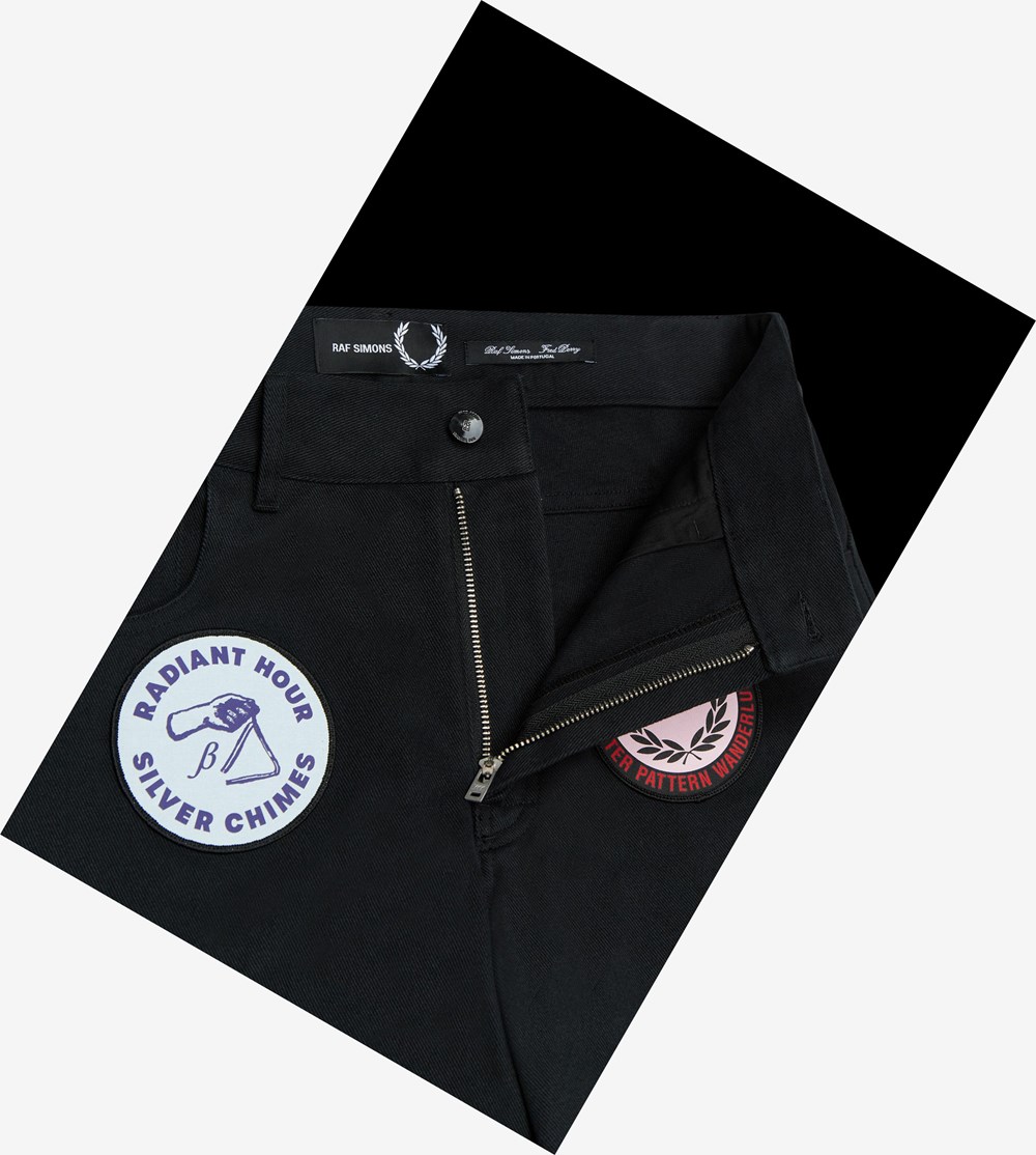 Black Fred Perry Raf Simons Patch Detail Denim Men's Trousers | ATKHX-7462