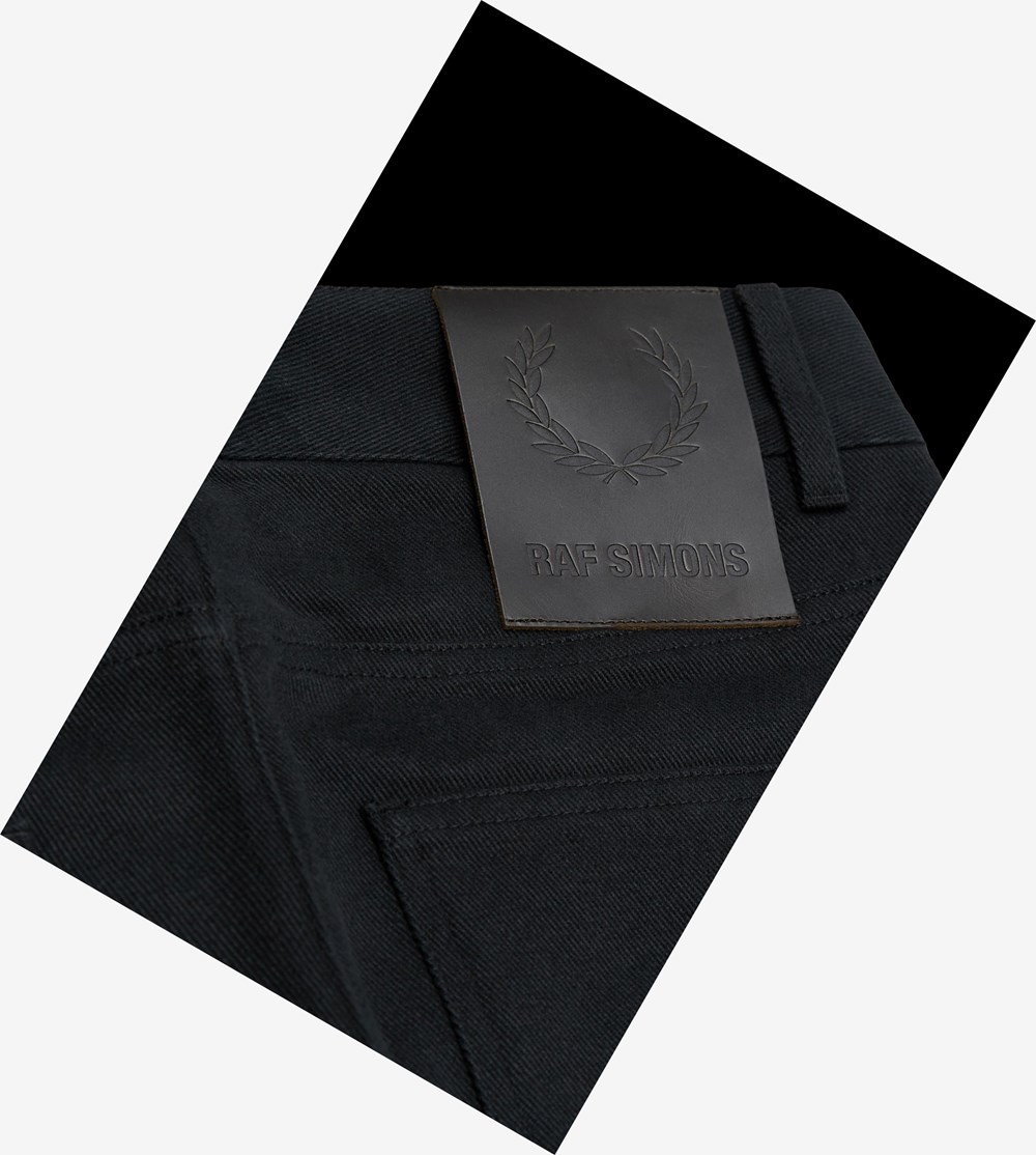 Black Fred Perry Raf Simons Patch Detail Denim Men's Trousers | ATKHX-7462