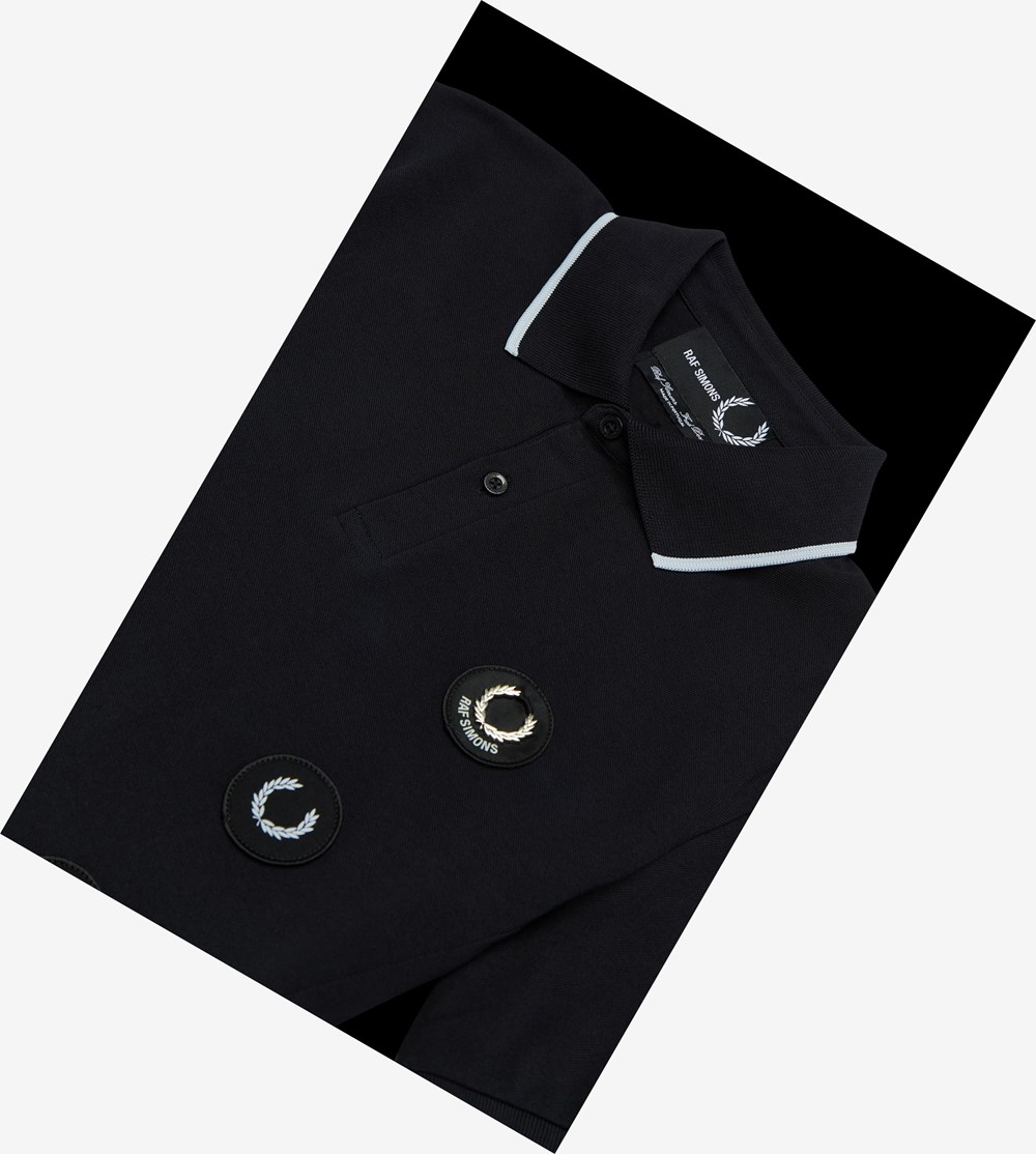 Black Fred Perry Raf Simons Patch Detail Men's Polo Shirts | PRZBI-9604