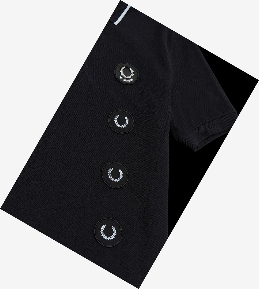 Black Fred Perry Raf Simons Patch Detail Men's Polo Shirts | PRZBI-9604