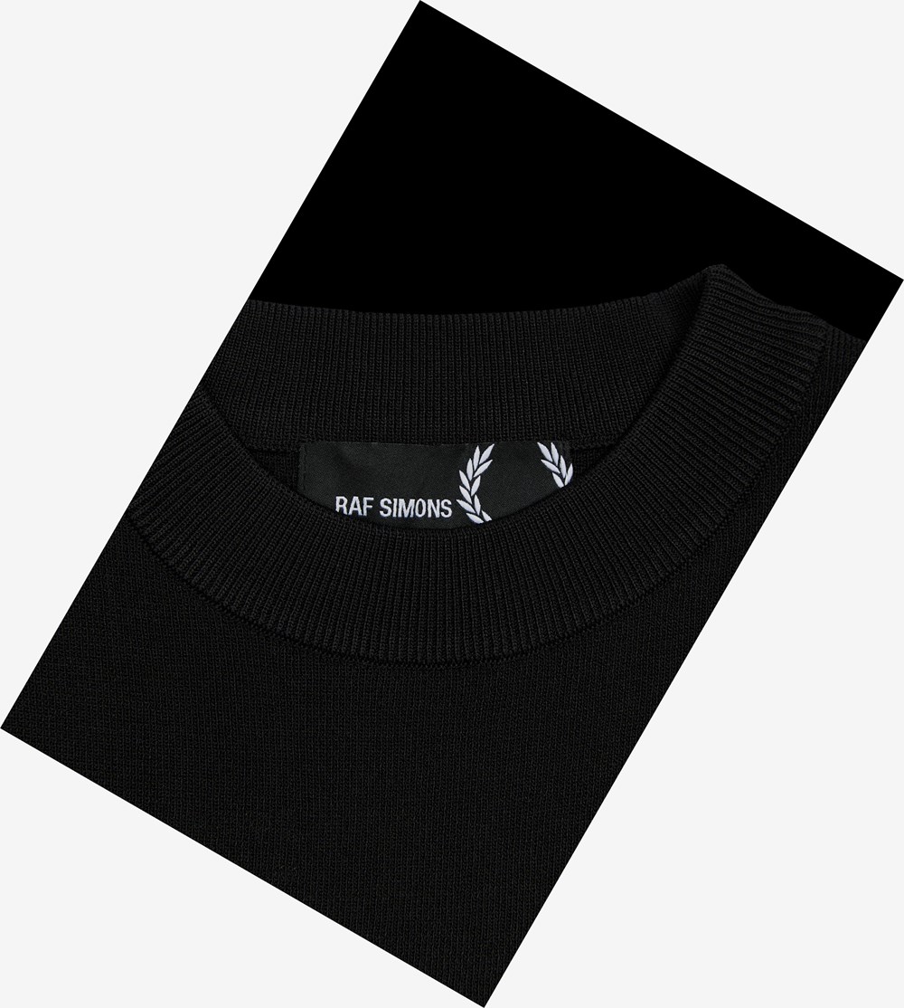 Black Fred Perry Raf Simons Short Sleeve Jacquard Knit Top Men's Knitwear | LFCWX-4812