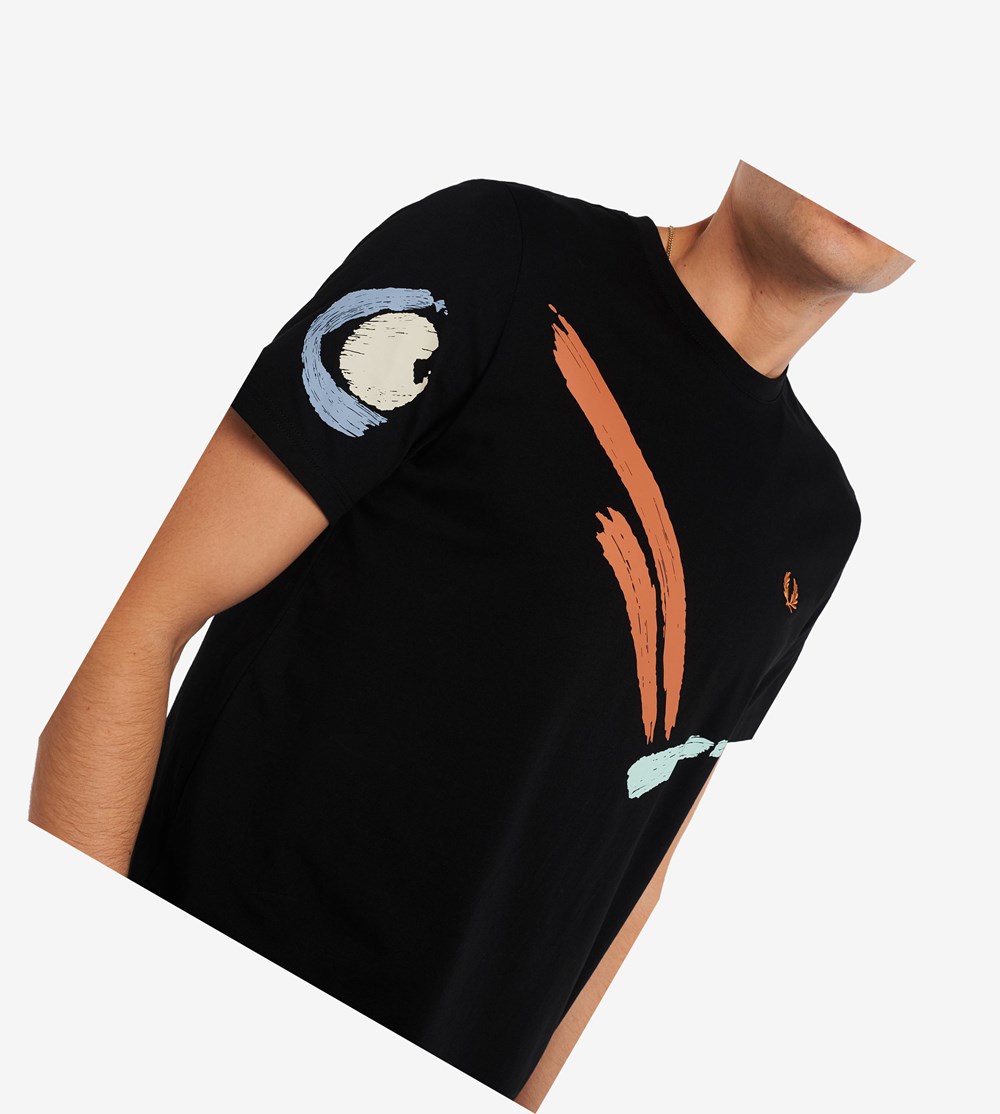 Black Fred Perry Reissues Abstract Bouncing Ball Men's T Shirts | VJMUL-2169