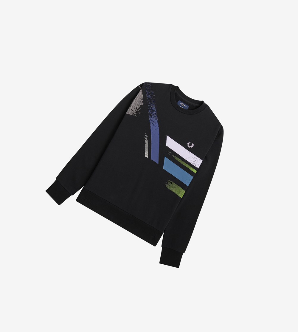 Black Fred Perry Reissues Abstract Graphic Men's Sweatshirt | XHGBT-9123