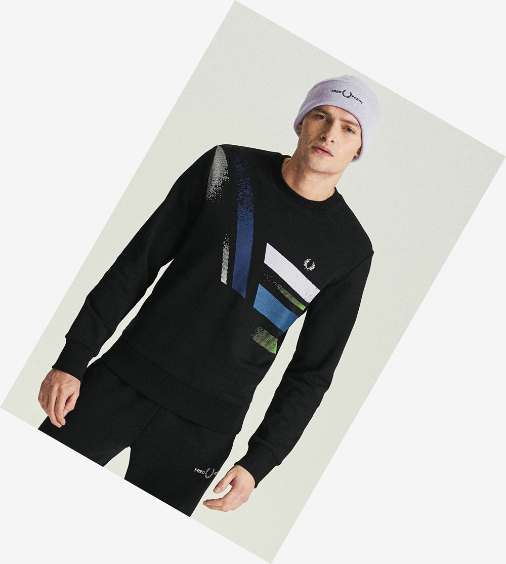 Black Fred Perry Reissues Abstract Graphic Men's Sweatshirt | XHGBT-9123