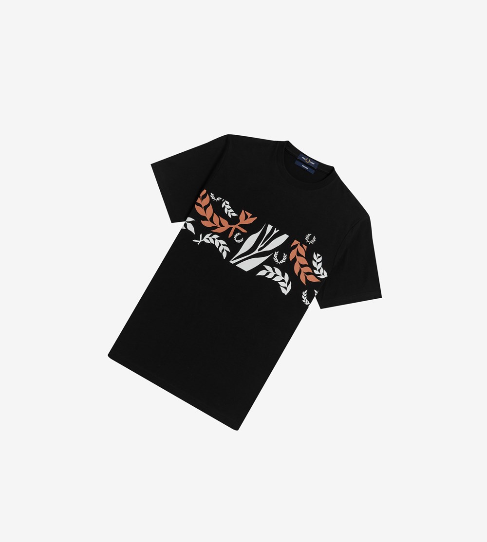 Black Fred Perry Reissues Archive Vine Graphic Men's T Shirts | FVCYU-0618