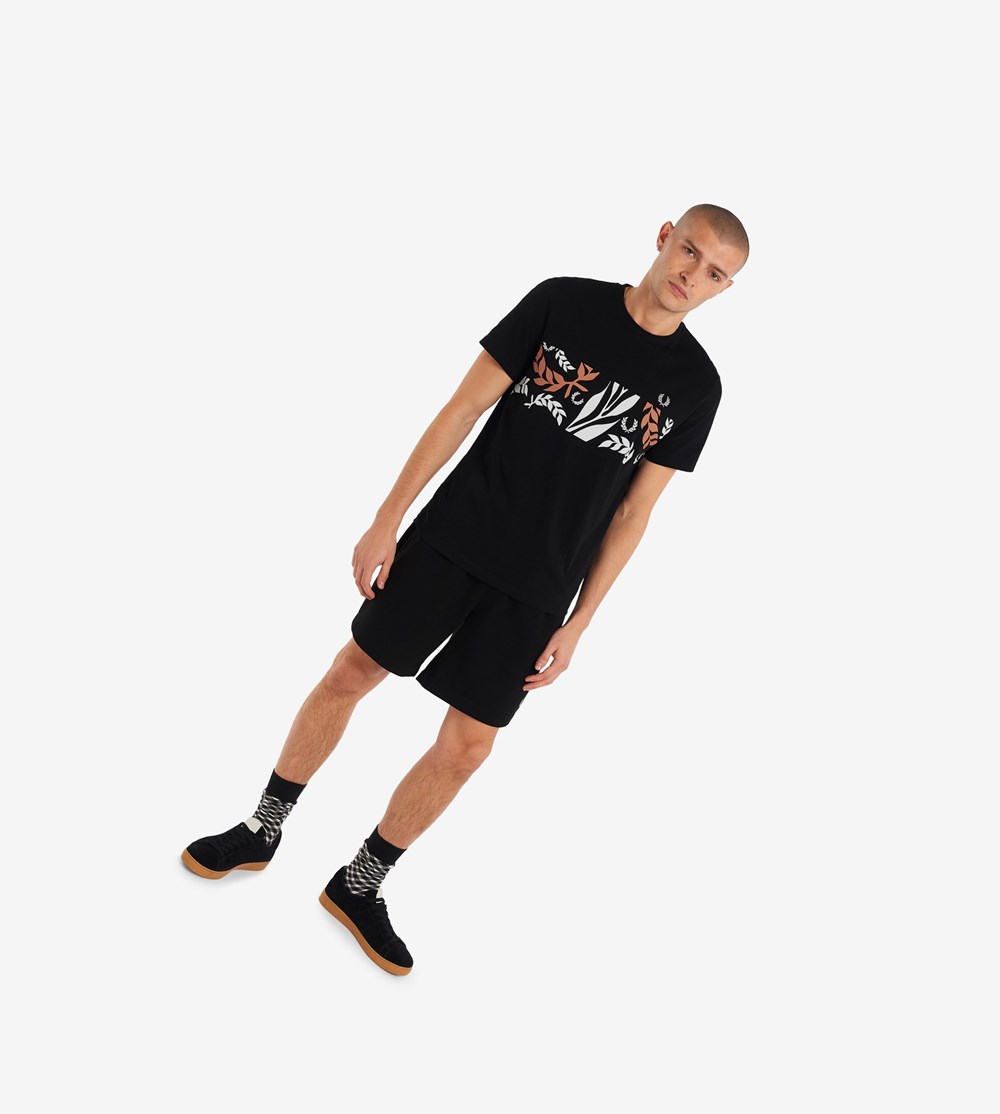 Black Fred Perry Reissues Archive Vine Graphic Men's T Shirts | FVCYU-0618