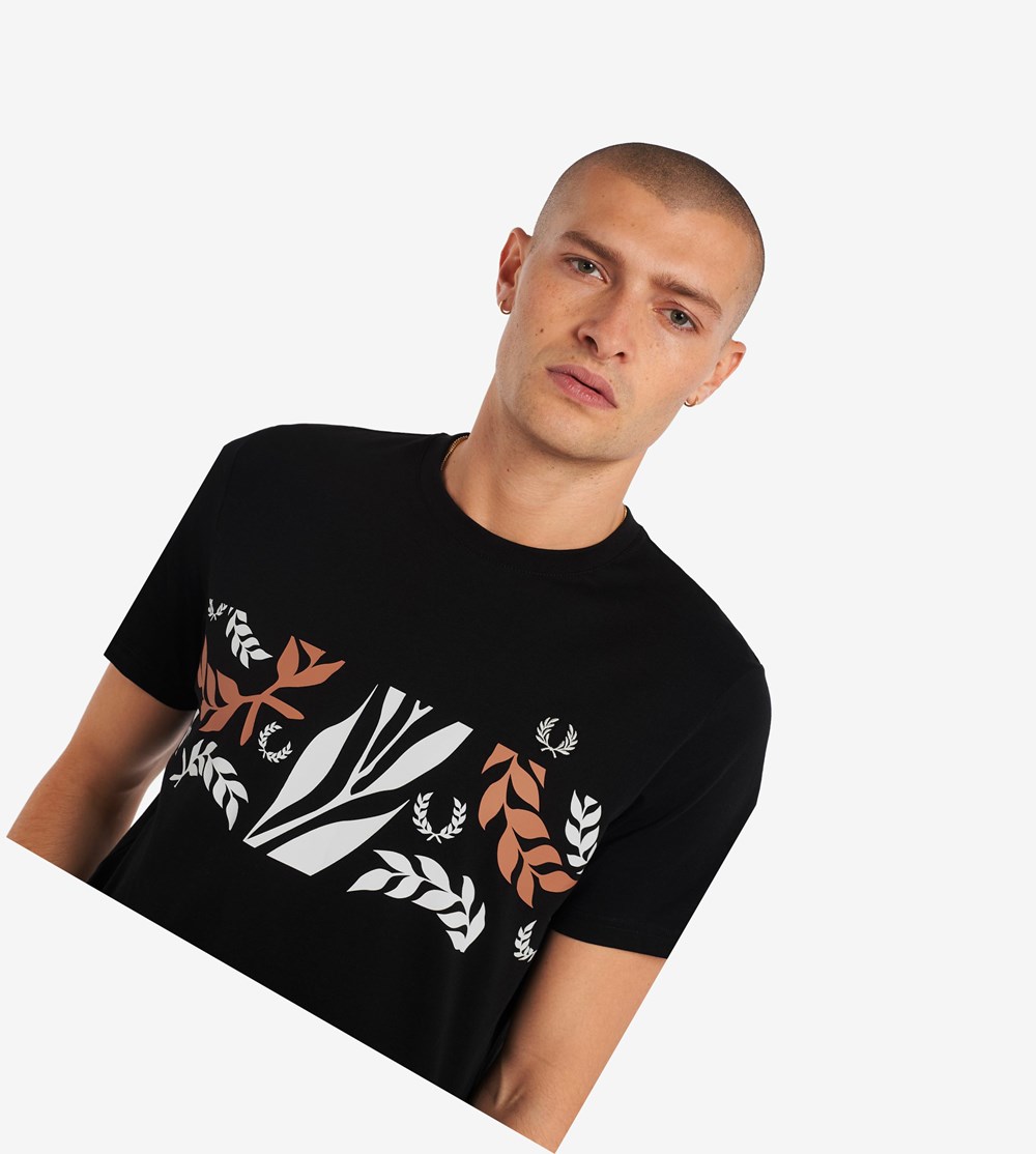 Black Fred Perry Reissues Archive Vine Graphic Men's T Shirts | FVCYU-0618