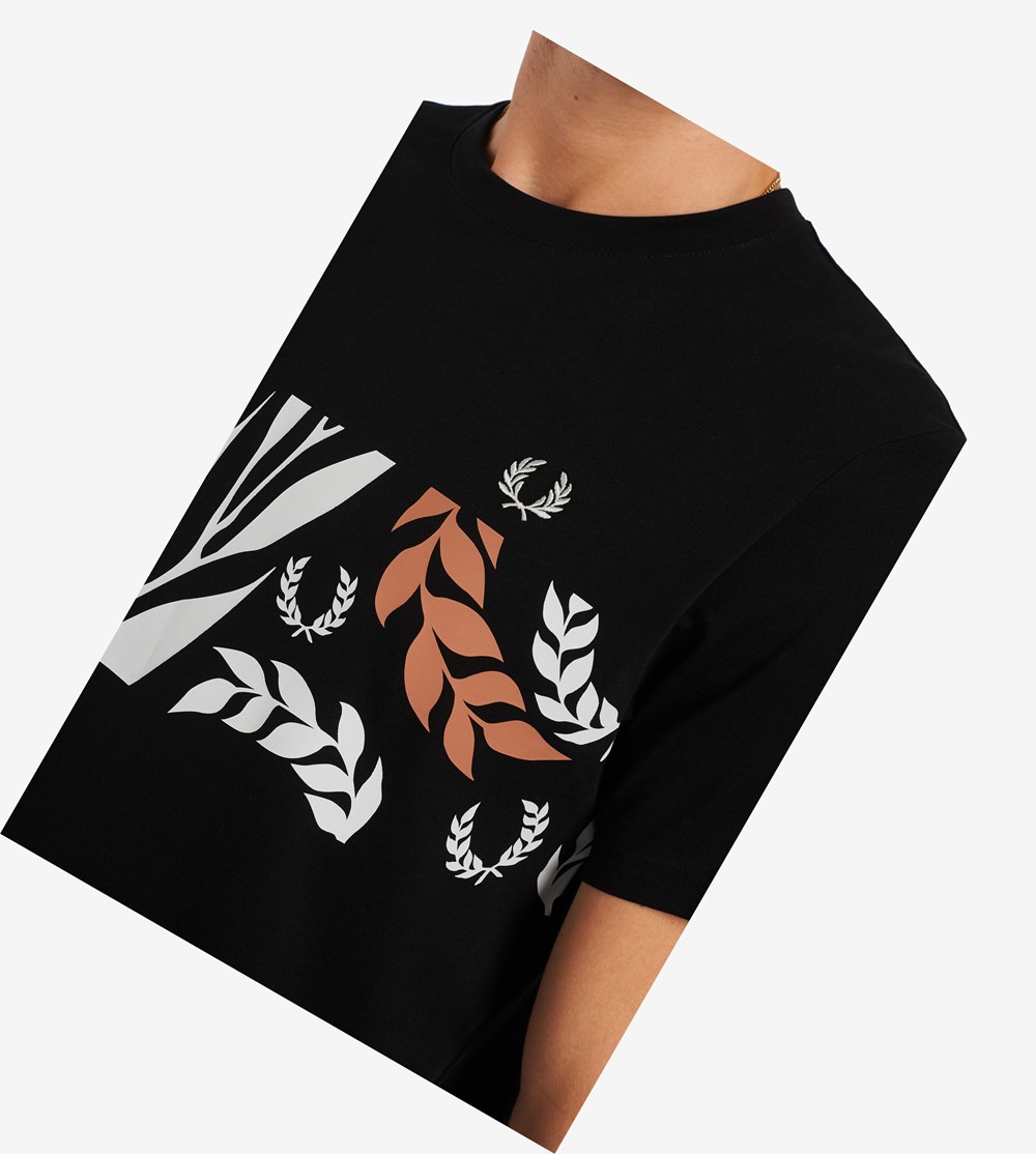 Black Fred Perry Reissues Archive Vine Graphic Men's T Shirts | FVCYU-0618