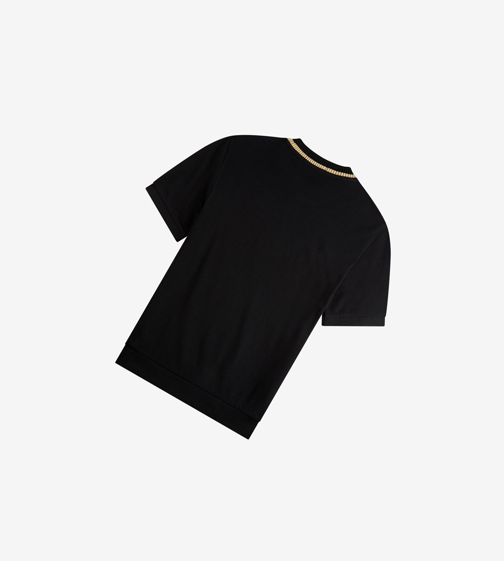 Black Fred Perry Reissues Crew Neck Piqué Men's T Shirts | RJCEG-9345