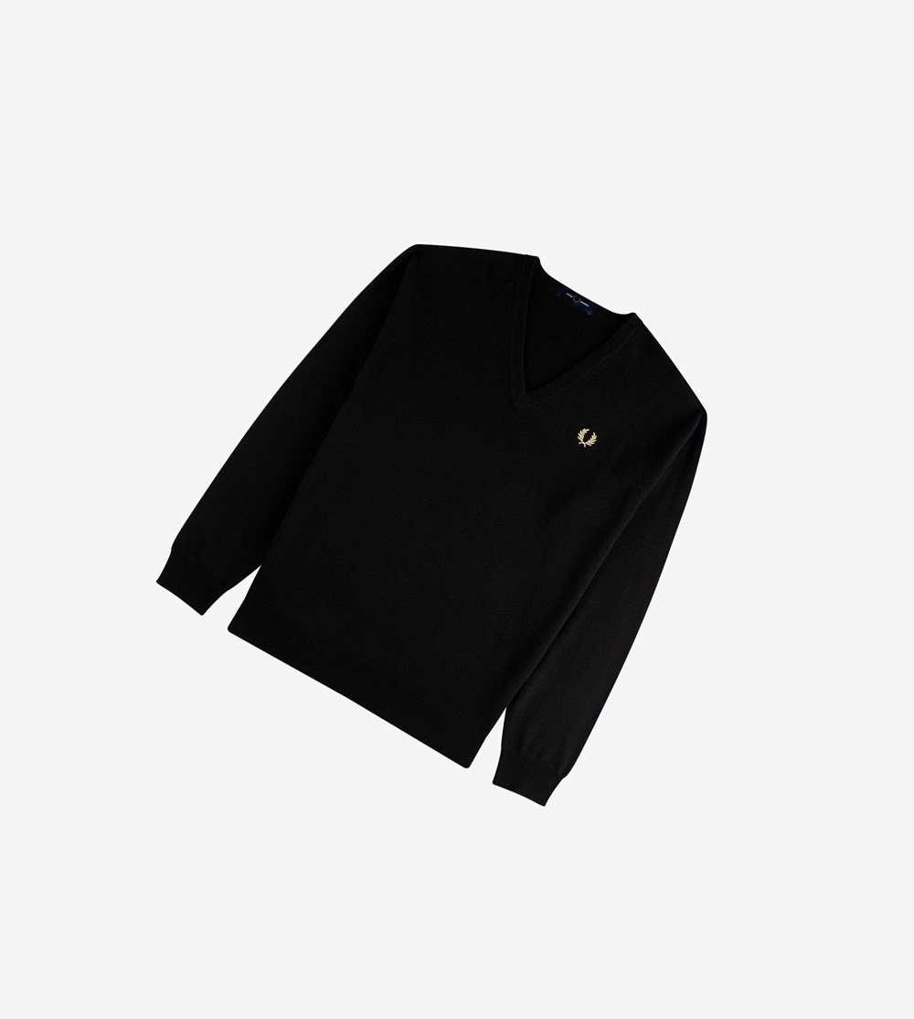 Black Fred Perry Reissues Lambswool V-Neck Jumper Men's Knitwear | LOIXP-4679