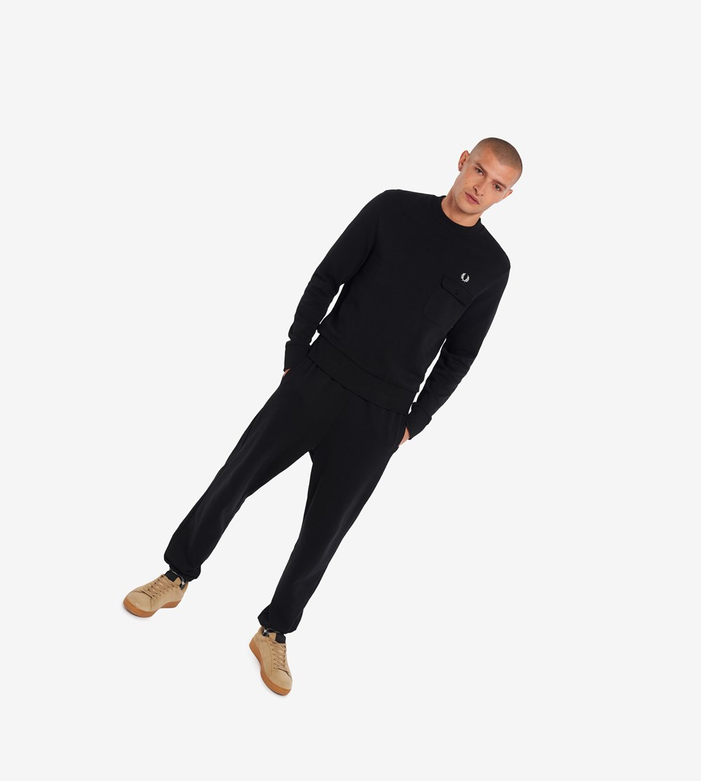 Black Fred Perry Reissues Pocket Detail Men's Sweatshirt | OMZUX-2435