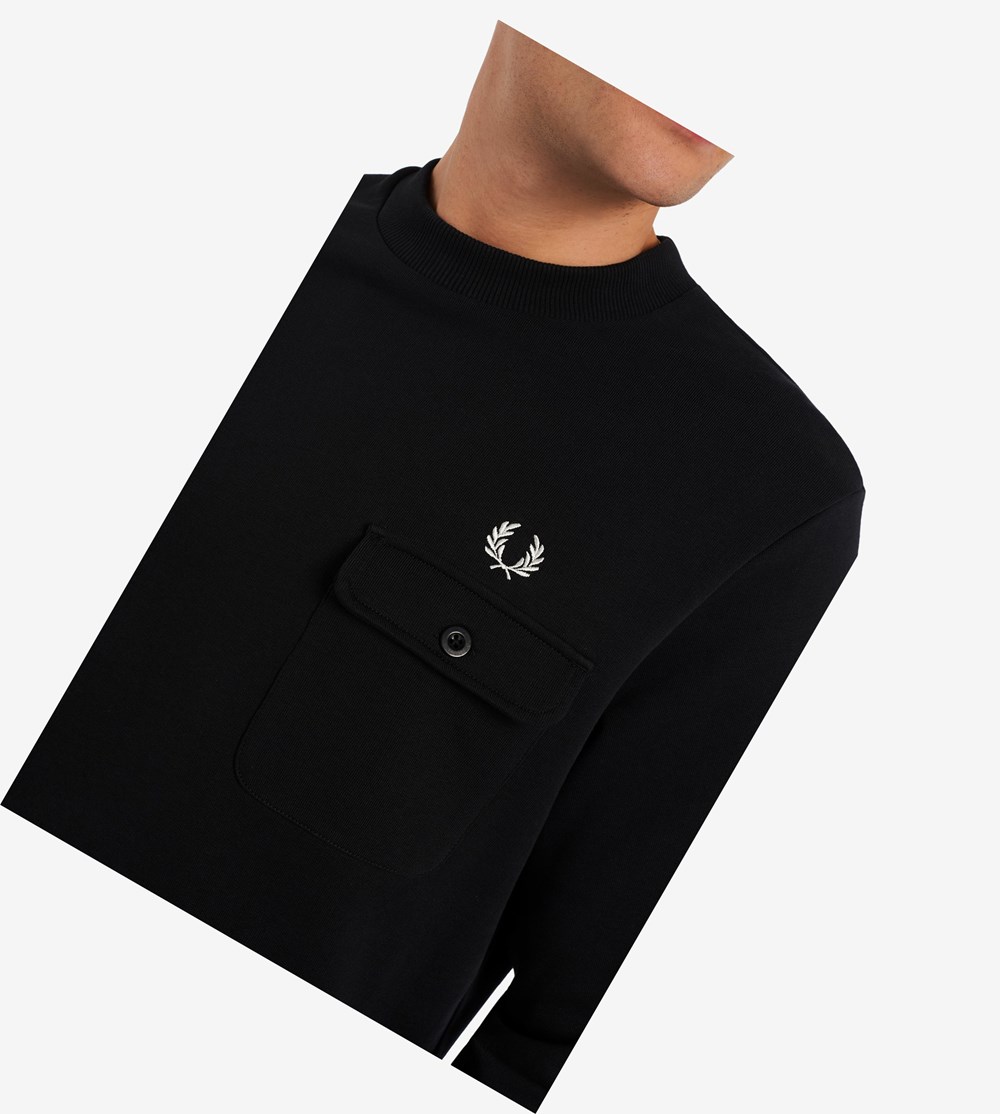 Black Fred Perry Reissues Pocket Detail Men's Sweatshirt | OMZUX-2435