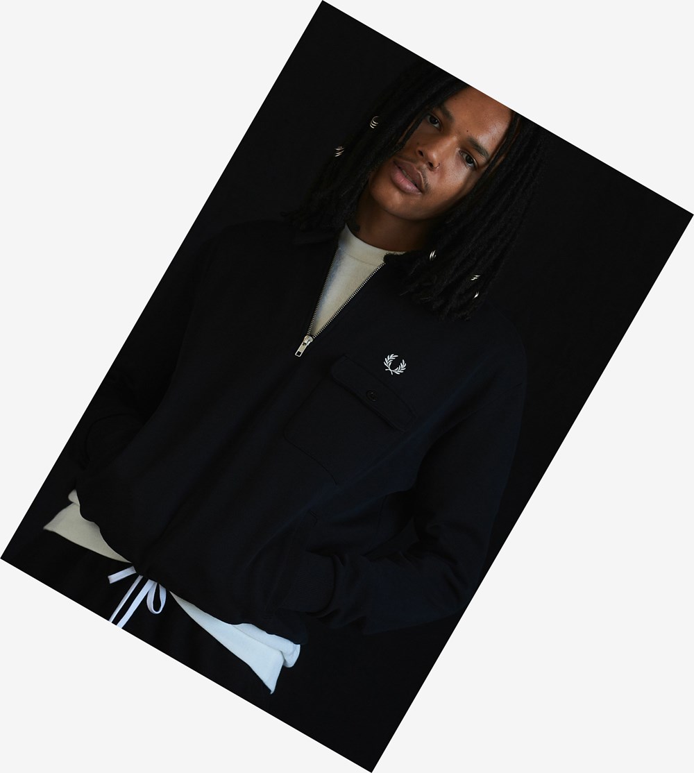 Black Fred Perry Reissues Pocket Detail Half Zip Men\'s Sweatshirt | SFMKR-8150