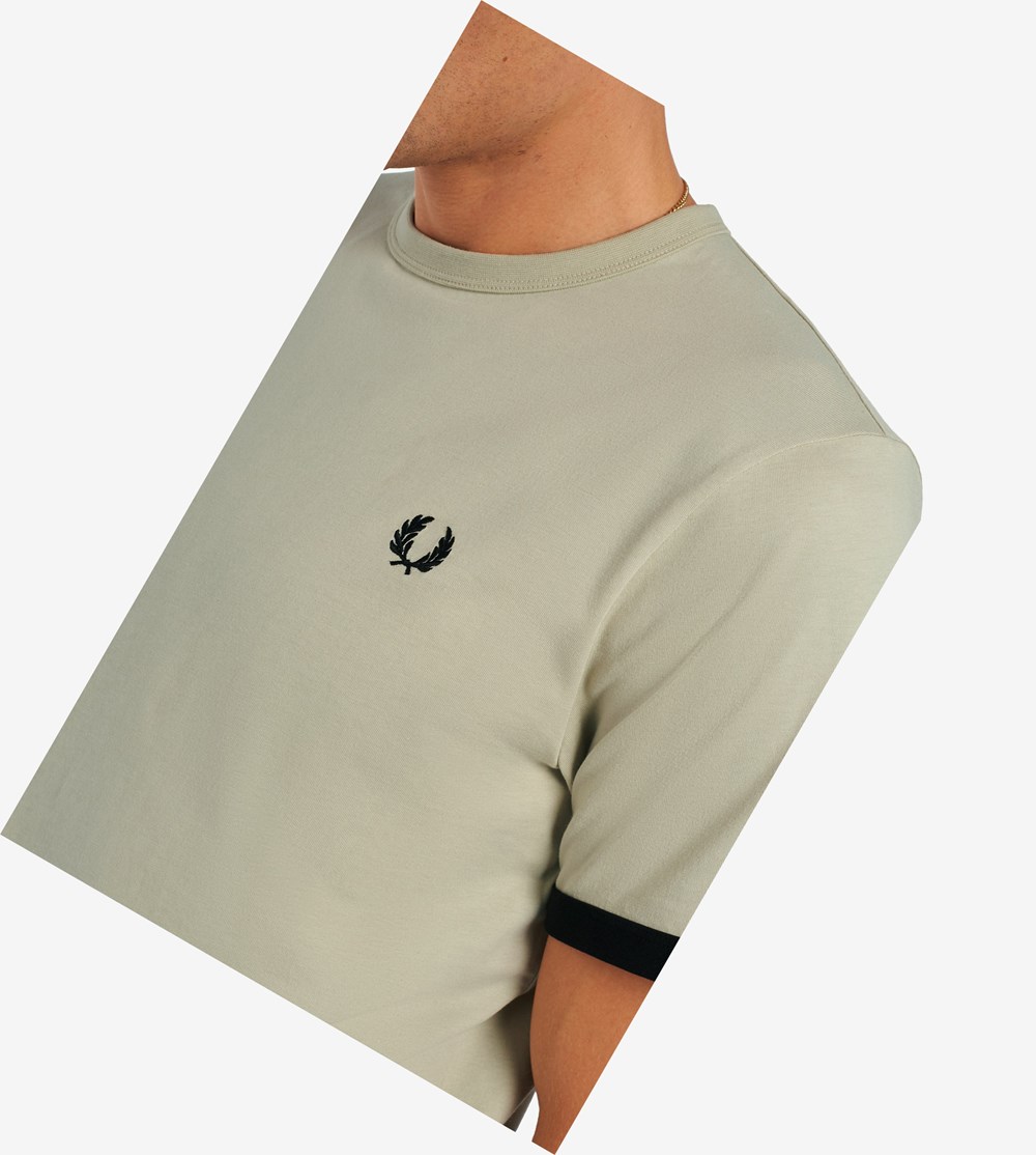 Black Fred Perry Ringer Men's T Shirts | NIBZD-9781