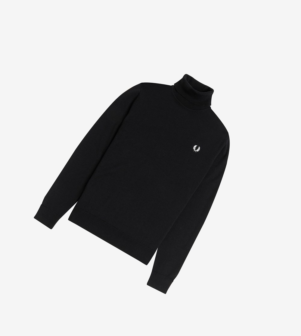 Black Fred Perry Roll Neck Jumper Men's Knitwear | CPYQV-3190