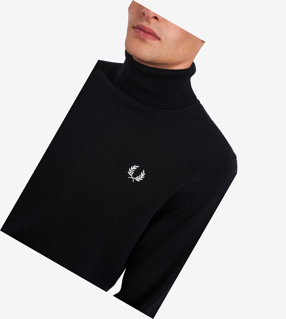 Black Fred Perry Roll Neck Jumper Men's Knitwear | CPYQV-3190