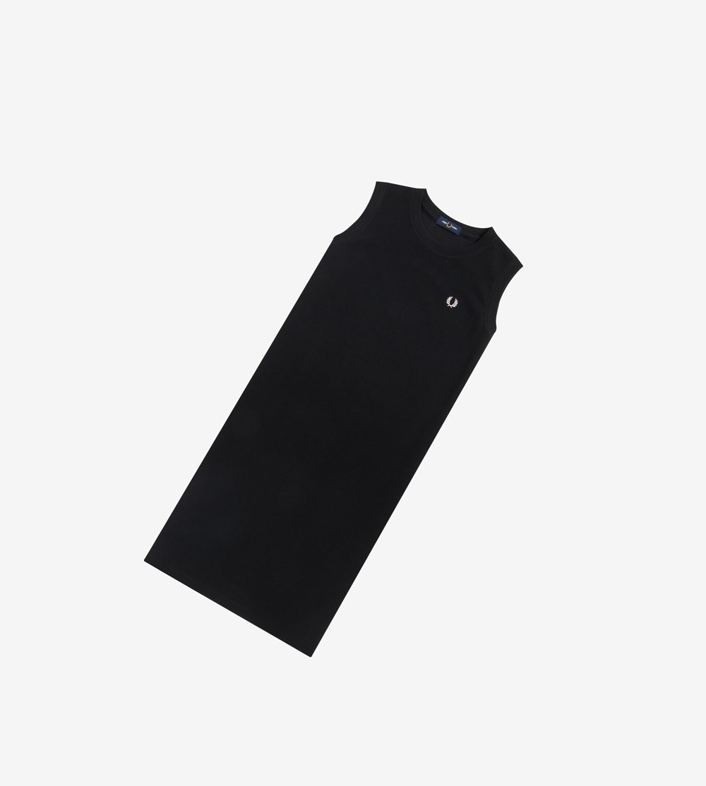 Black Fred Perry Sleeveless Ringer T-Shirt Women's Dresses | WJVTN-9081