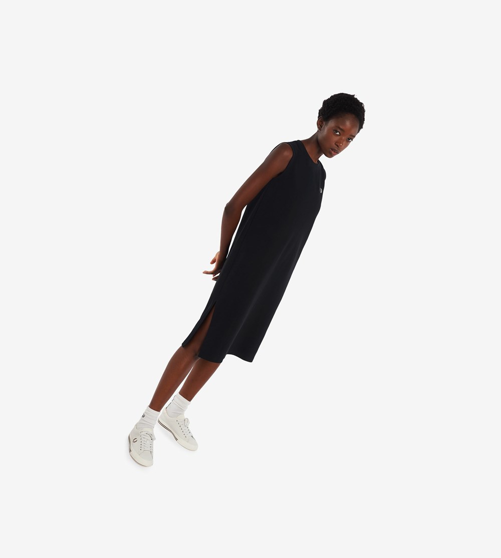 Black Fred Perry Sleeveless Ringer T-Shirt Women's Dresses | WJVTN-9081