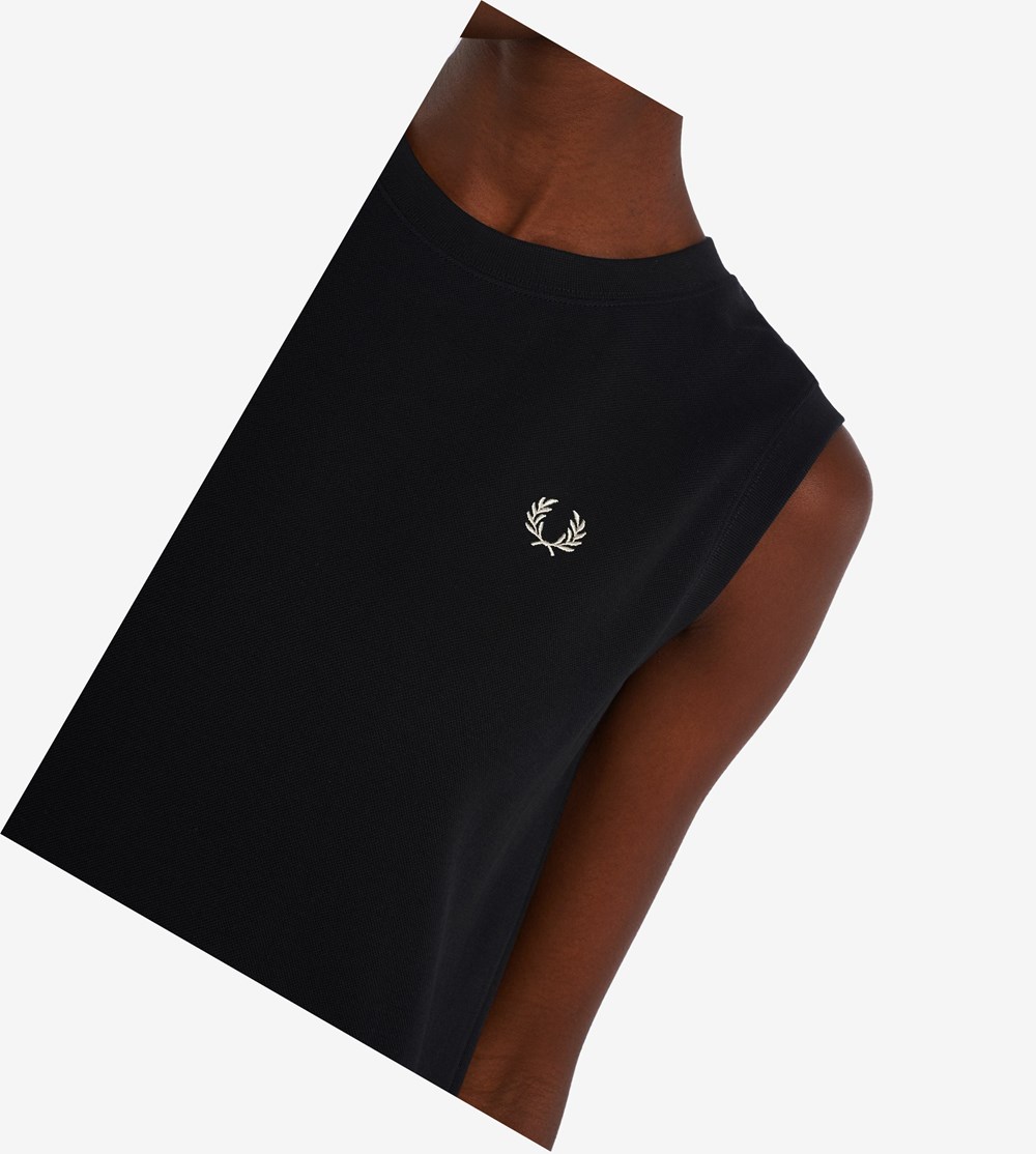 Black Fred Perry Sleeveless Ringer T-Shirt Women's Dresses | WJVTN-9081