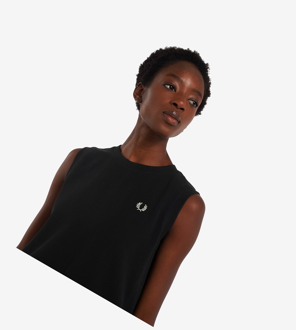 Black Fred Perry Sleeveless Ringer Women's T Shirts & Tops | GPQHX-3405