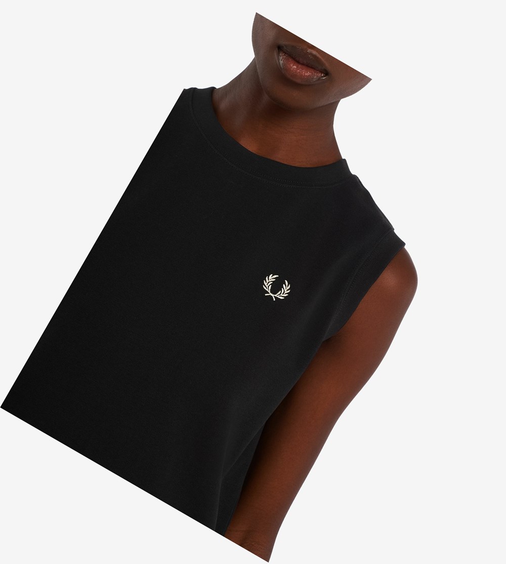 Black Fred Perry Sleeveless Ringer Women's T Shirts & Tops | GPQHX-3405