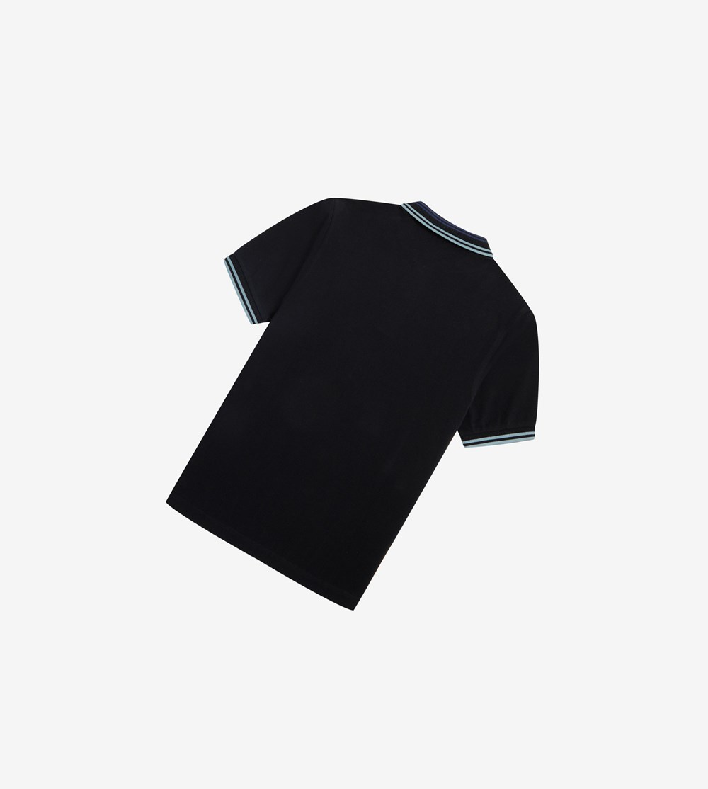 Black Fred Perry Striped Collar Men's Polo Shirts | KJGPM-5147