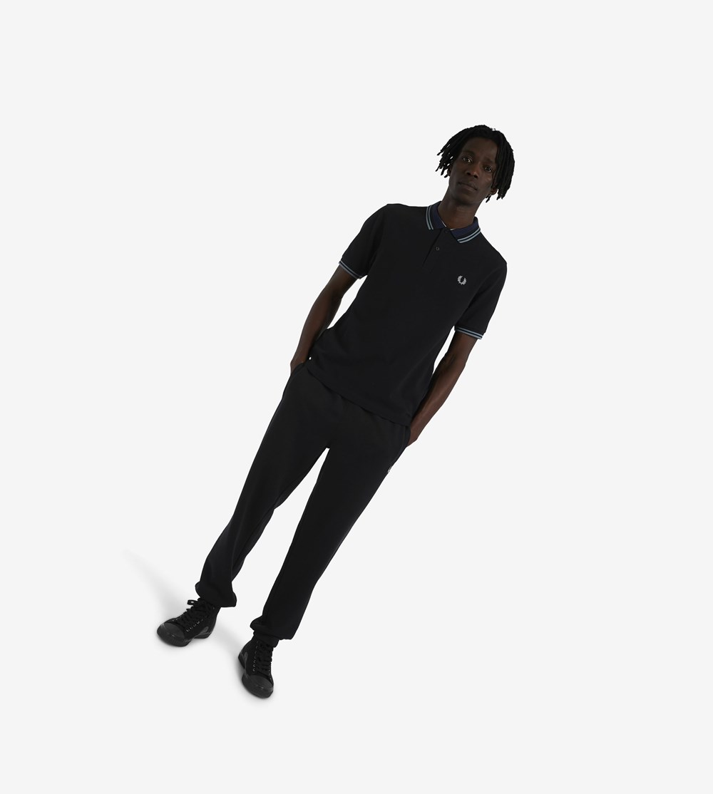 Black Fred Perry Striped Collar Men's Polo Shirts | KJGPM-5147